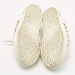 مملوكة مسبقًا Miu Miu White/Black Leather Studded Lace Up Sneakers Size 41