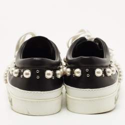 مملوكة مسبقًا Miu Miu White/Black Leather Studded Lace Up Sneakers Size 41