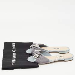 Miu Miu Grey Satin Crystal Embellished Flat Slides Size 36  