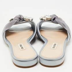 Miu Miu Grey Satin Crystal Embellished Flat Slides Size 36  