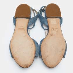 Miu Miu Blue Denim Crystal Embellished Ankle Strap Flats Size 35.5