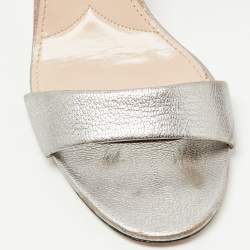 Pre Owned Miu Miu Silver Leather Crystal Heel Ankle Strap Sandals Size 40.5