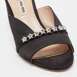 Miu Miu Black Satin Star Slide Sandals Size 38