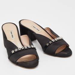 Miu Miu Black Satin Star Slide Sandals Size 38