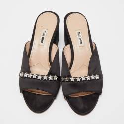 Miu Miu Black Satin Star Slide Sandals Size 38