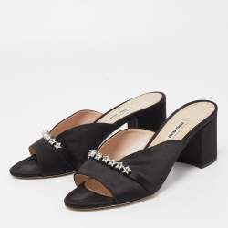 Miu Miu Black Satin Star Slide Sandals Size 38