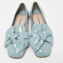 Miu Miu Blue Patent Leather Crystal Embellished  Bow Smoking Slippers Size 35