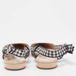 Miu Miu Tricolor Patent Leather and Gingham Fabric Bow Slingback Flats Size 38