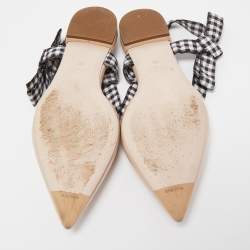Miu Miu Tricolor Patent Leather and Gingham Fabric Bow Slingback Flats Size 38