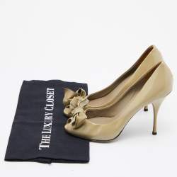 Miu Miu Green Patent Leather Bow Peep Toe Pumps Size 36.5