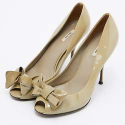 Miu Miu Green Patent Leather Bow Peep Toe Pumps Size 36.5