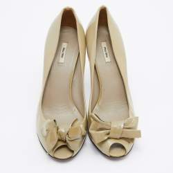 Miu Miu Green Patent Leather Bow Peep Toe Pumps Size 36.5