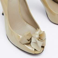 Miu Miu Green Patent Leather Bow Peep Toe Pumps Size 36.5