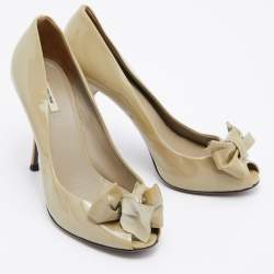 Miu Miu Green Patent Leather Bow Peep Toe Pumps Size 36.5
