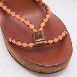 Miu Miu Brown/Orange Leather Strappy Wedge Sandals Size 38