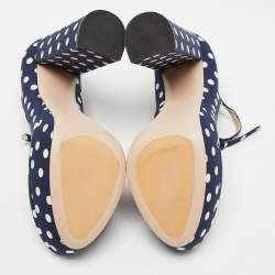 Pre Owned Miu Miu Navy Blue/White Canvas Polka Dot Platform Pumps Size 39.5