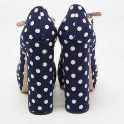 Pre Owned Miu Miu Navy Blue/White Canvas Polka Dot Platform Pumps Size 39.5