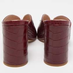 Pre Owned Miu Miu Burgundy Croc Embossed Leather Crystal Slides  Size 39