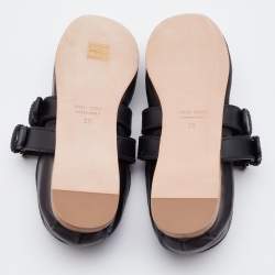 Pre Owned Miu Miu Black Leather Double Buckle Lace Up Ballet Flats Size 38