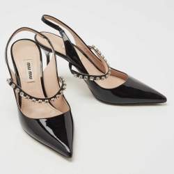 Pre Owned Miu Miu Black Patent Leather Slingback Pumps Size 36