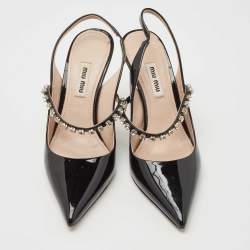 Pre Owned Miu Miu Black Patent Leather Slingback Pumps Size 36