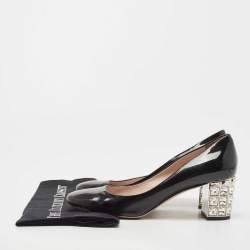 Pre Owned Miu Miu Black Patent Leather Crystal Embellished Heel Pumps Size 39