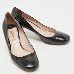 Pre Owned Miu Miu Black Patent Leather Crystal Embellished Heel Pumps Size 39