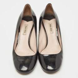 Pre Owned Miu Miu Black Patent Leather Crystal Embellished Heel Pumps Size 39