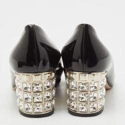 Pre Owned Miu Miu Black Patent Leather Crystal Embellished Heel Pumps Size 39
