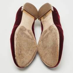 Pre Owned Miu Miu Burgundy Velvet Crest Embroidered Smoking Slippers Size 35.5