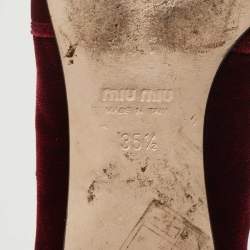 Pre Owned Miu Miu Burgundy Velvet Crest Embroidered Smoking Slippers Size 35.5