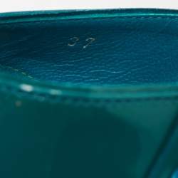 Pre Owned Miu Miu Teal Patent Leather Studded Platform Ankle Strap Sandals Size 37