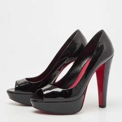 Miu Miu Black Patent Leather Peep Toe Pumps Size 37.5
