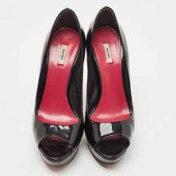 Miu Miu Black Patent Leather Peep Toe Pumps Size 37.5