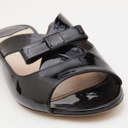 Miu Miu Black Patent Leather Crystal Embellished Flat Slides Size 40