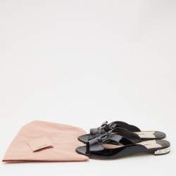 Miu Miu Black Patent Leather Crystal Embellished Flat Slides Size 40
