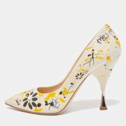 Miu Miu Cream Canvas Floral Print Pointed Toe Platform Pumps  Size 39