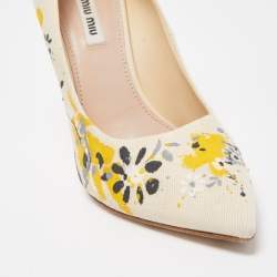 Miu Miu Cream Canvas Floral Print Pointed Toe Platform Pumps  Size 39
