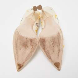 Miu Miu Cream Canvas Floral Print Pointed Toe Platform Pumps  Size 39