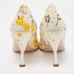 Miu Miu Cream Canvas Floral Print Pointed Toe Platform Pumps  Size 39