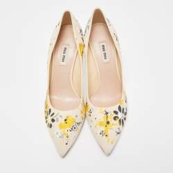 Miu Miu Cream Canvas Floral Print Pointed Toe Platform Pumps  Size 39