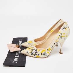 Miu Miu Cream Canvas Floral Print Pointed Toe Platform Pumps  Size 39