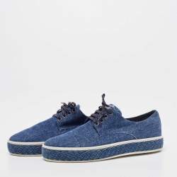 Miu Miu Blue Denim Low Top Lace Up Sneakers Size 37.5