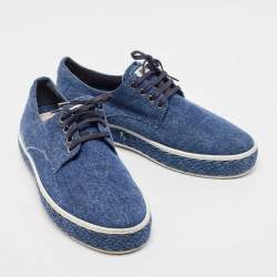 Miu Miu Blue Denim Low Top Lace Up Sneakers Size 37.5