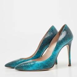 Miu Miu Blue/Black Embossed Snakeskin Pointed Toe Pumps Size 39.5
