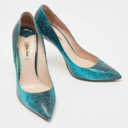 Miu Miu Blue/Black Embossed Snakeskin Pointed Toe Pumps Size 39.5