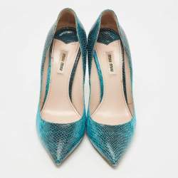 Miu Miu Blue/Black Embossed Snakeskin Pointed Toe Pumps Size 39.5