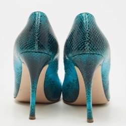 Miu Miu Blue/Black Embossed Snakeskin Pointed Toe Pumps Size 39.5