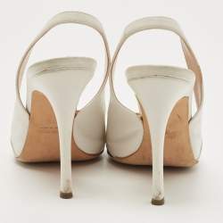 Pre Owned Miu Miu Metallic Silver/White  Leather Slingback Peep Toe Sandals Size 38.5