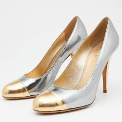 Miu Miu Silver/Gold Patent Leather Platform Pumps Size 39.5